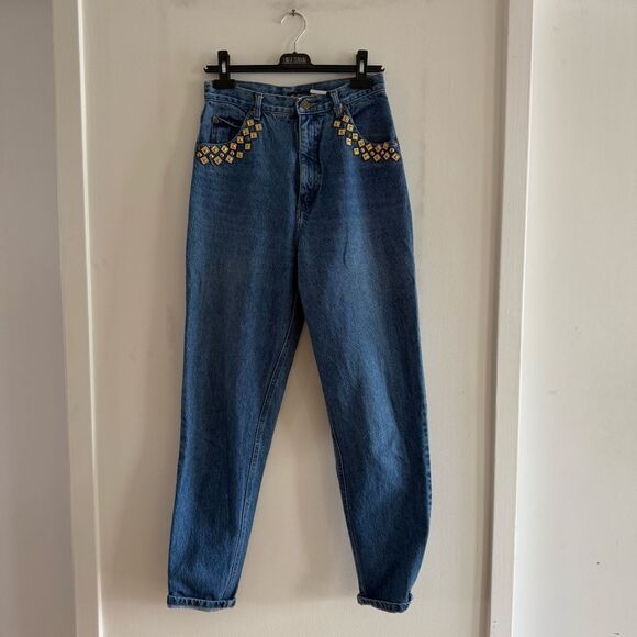 80s- 90s Embellished jewelled high rise dark wash mom jeans by Props - Picture 8 of 8
